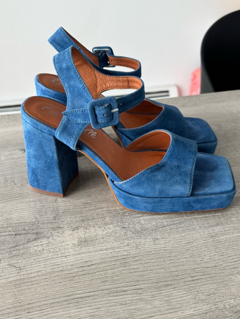 L'INTERVALLE Blue Suede Platform Block Heel Sandals